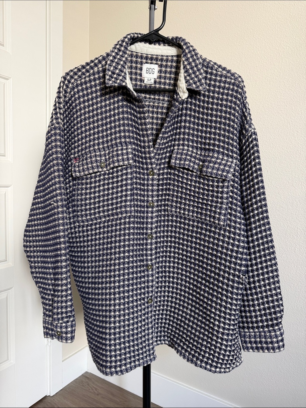 BDG Navy & Cream Houndstooth Oversized Shacket S